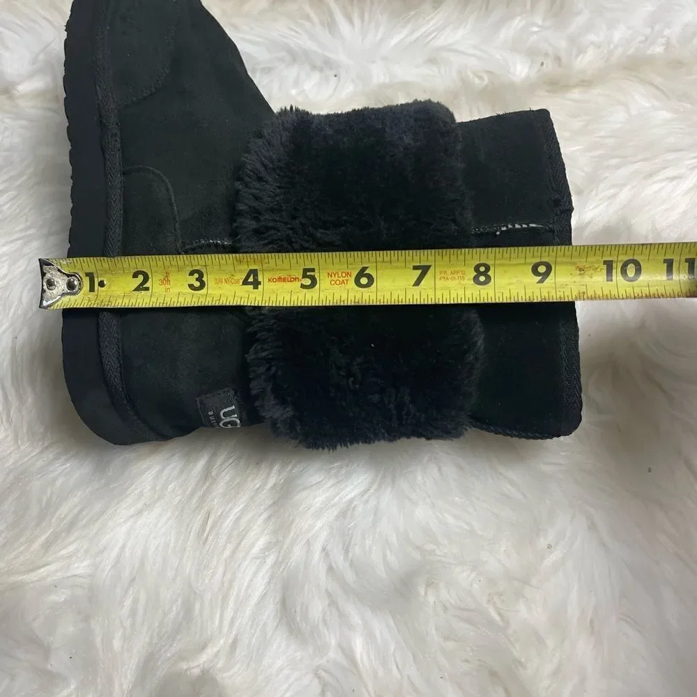 UGG leather suede furry slip on boots with pompom bow accent SZ9